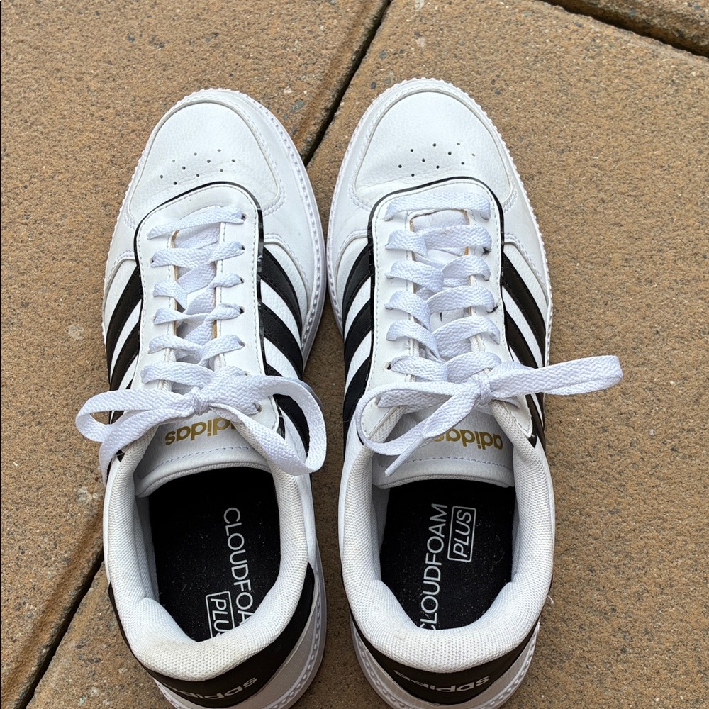 adidas White and Black Cloudfoam Low-Top Sneakers